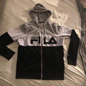 Fila Black, White, and Gray Zip-Up Hoodie